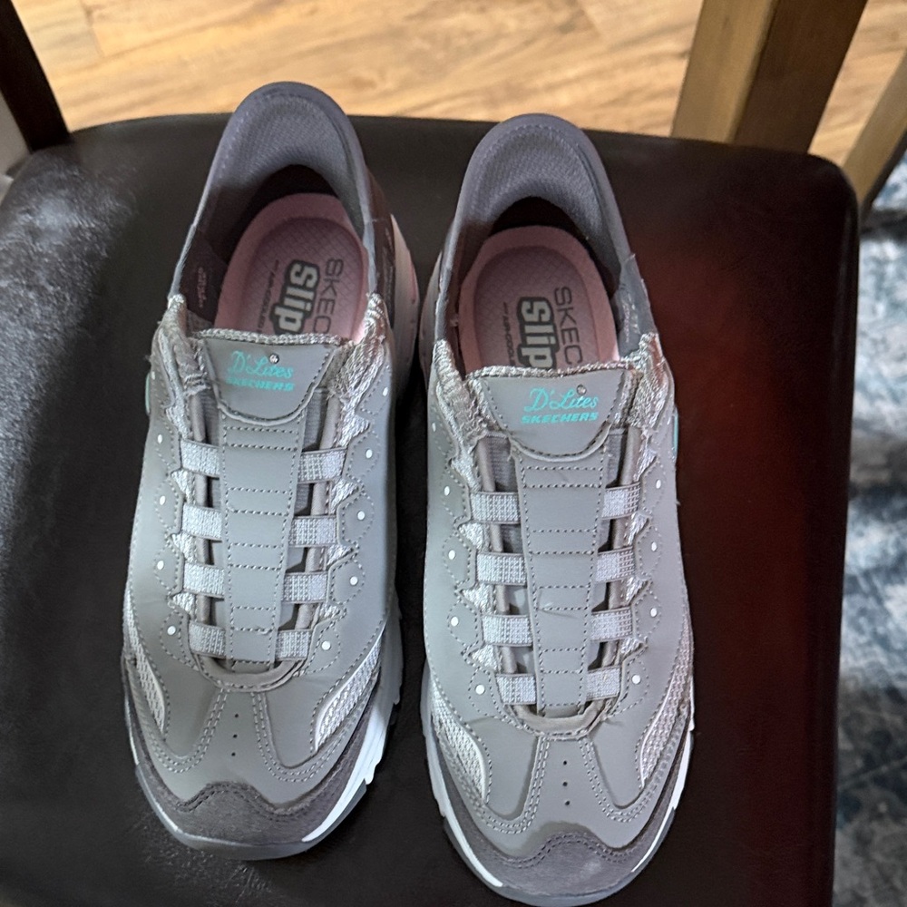 Skechers Women's Gray and Mint Slip-On Sneakers